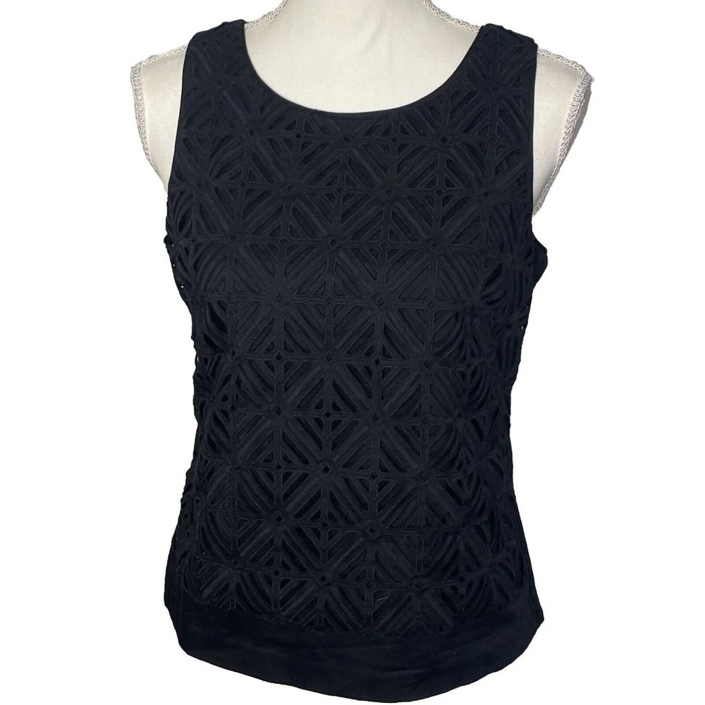 White House Black Market Women’s Sleeveless Blouse Diamond Look Black Size 2